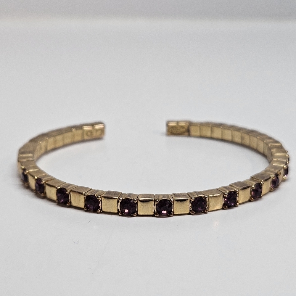 VINTAGE Joan Rivers Gold Tone Lavender Glass Rhinestone Cuff Bracelet Signed JR